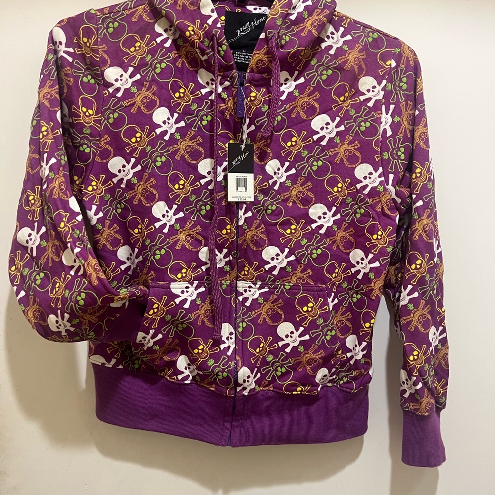 Women Skull & Bone Hoodie -Zip up & Skull Bone printed all over Hoodie - New